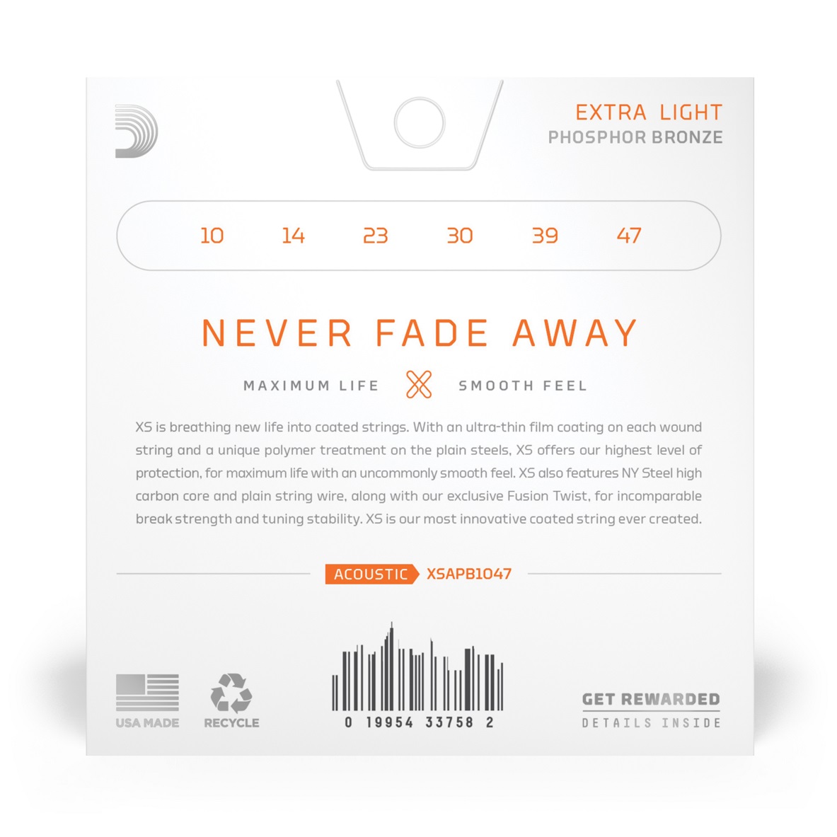 D'Addario XSAPB1047 Set Acoustic Guitar XS Phosphor Bronze, 10-47, Extra Light по цене 2 000.00 ₽